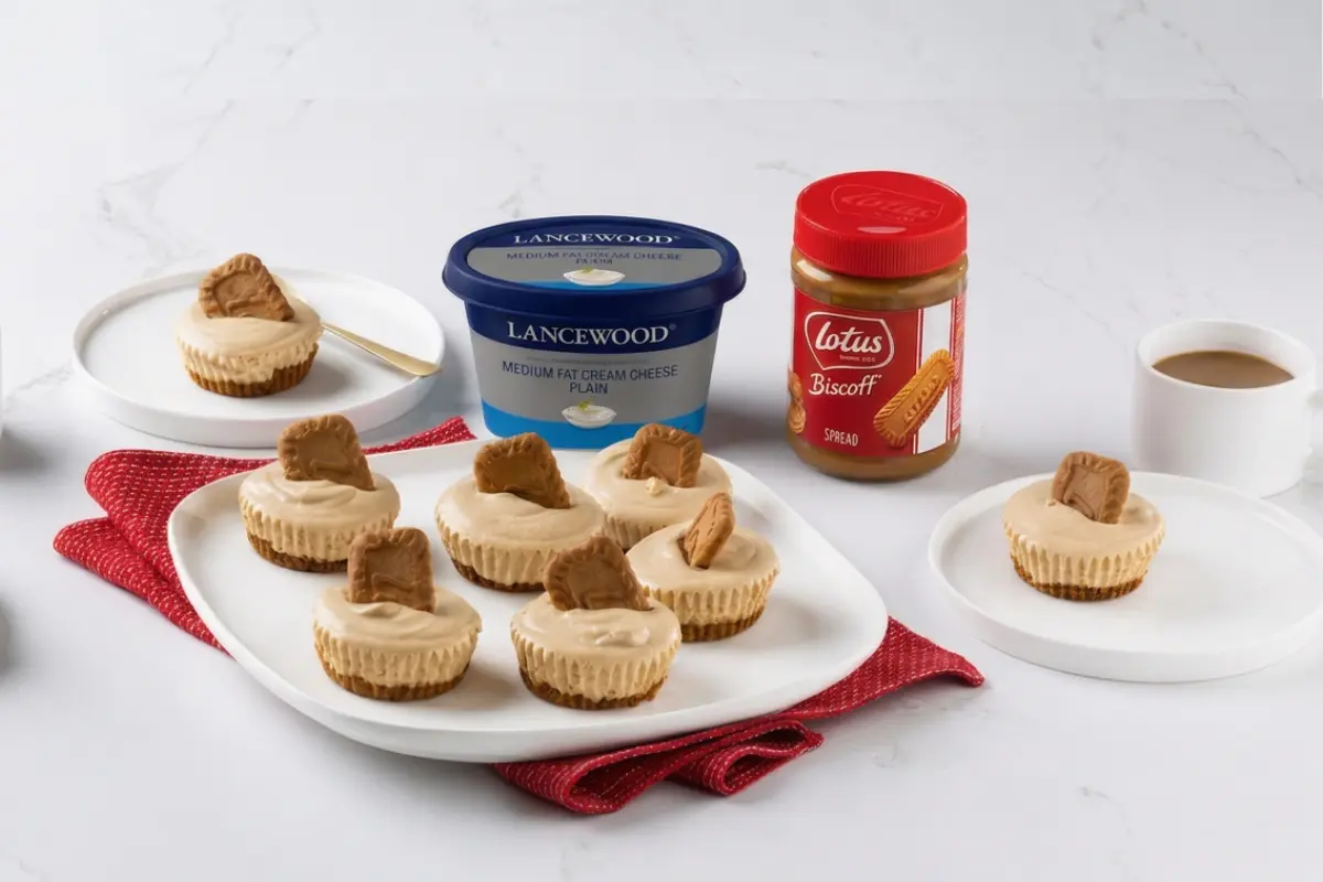 Creamy Biscoff mini cheesecakes with biscuit bases, Biscoff spread and LANCEWOOD® Cream Cheese