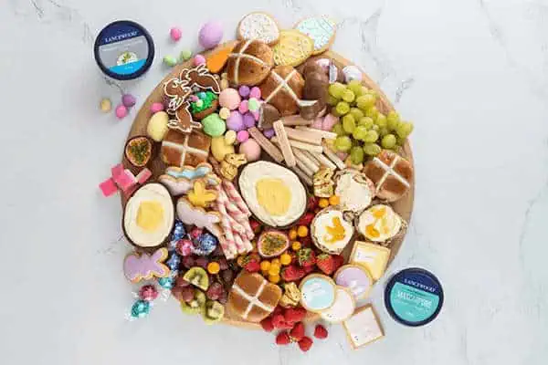 Easter Recipes & Easy Dessert Ideas for Easter 2026 Easter brunch grazing board with LANCEWOOD® – dessert ideas and easy recipes for Easter weekend