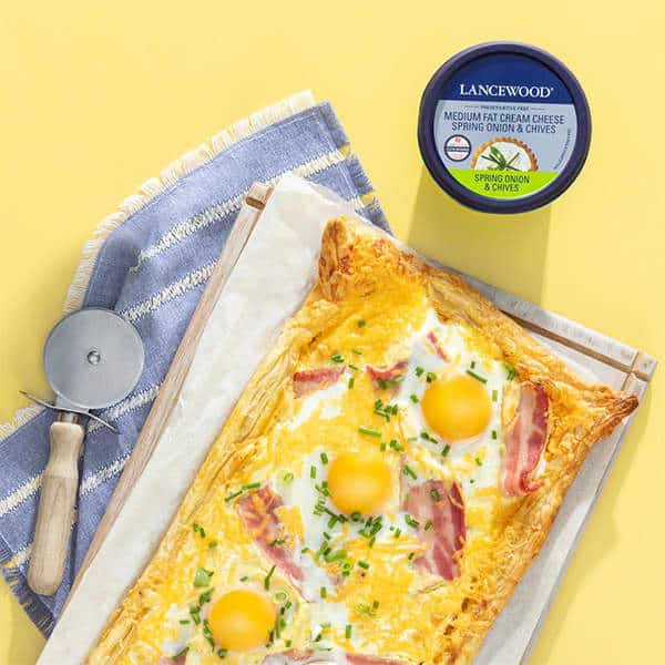 Top 10 Cream Cheese Recipes: From Brunch ideas to easy Cheesecake Recipes One-pan brunch pie with Lancewood Cream Cheese, a tasty pick for breakfast ideas with eggs and bacon.