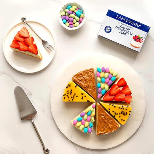 Top 10 Cream Cheese Recipes: From Brunch ideas to easy Cheesecake Recipes Easy no bake cheesecake recipe with four flavours – strawberry, caramel, passionfruit and candy toppings.
