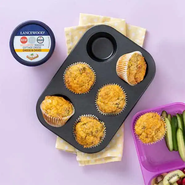 Top 10 Cottage Cheese Recipes: Delicious High-Protein Meals Cheese and broccoli savoury muffin recipe made with LANCEWOOD® cottage cheese, served fresh for snacks or lunchboxes