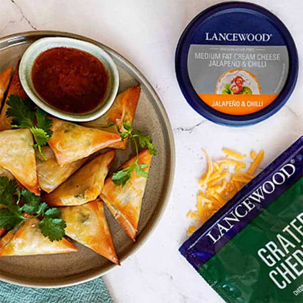 Top 10 Cream Cheese Recipes: From Brunch ideas to easy Cheesecake Recipes Phyllo pastry recipes made simple with Lancewood Cream Cheese and cheddar, served with spicy dip.