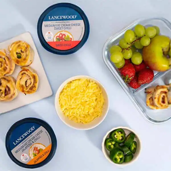 Top 10 Cream Cheese Recipes: From Brunch ideas to easy Cheesecake Recipes Easy lunch box ideas: Lancewood Cream Cheese pinwheels paired with fresh fruit and cheese.