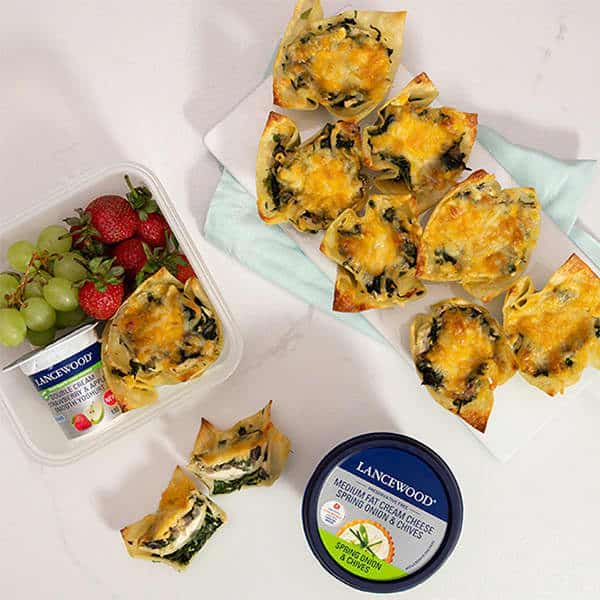 Top 10 Cream Cheese Recipes: From Brunch ideas to easy Cheesecake Recipes Mini veggie lasagne cups made with LANCEWOOD Cream Cheese, served with yoghurt and fresh fruit.