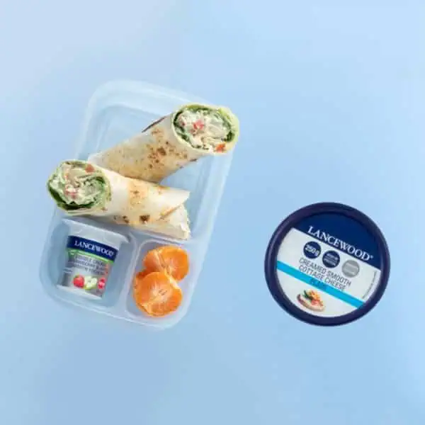 Top 10 Cottage Cheese Recipes: Delicious High-Protein Meals Healthy Chicken Pesto Wrap made with LANCEWOOD® Cottage Cheese — showcasing high protein content and balanced cottage cheese nutrition.