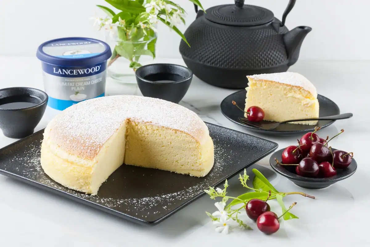 9 Decadent Winter Dessert Recipes and 1 Savoury Cheesecake Twist Light Japanese cheesecake dusted with icing sugar and served with tea