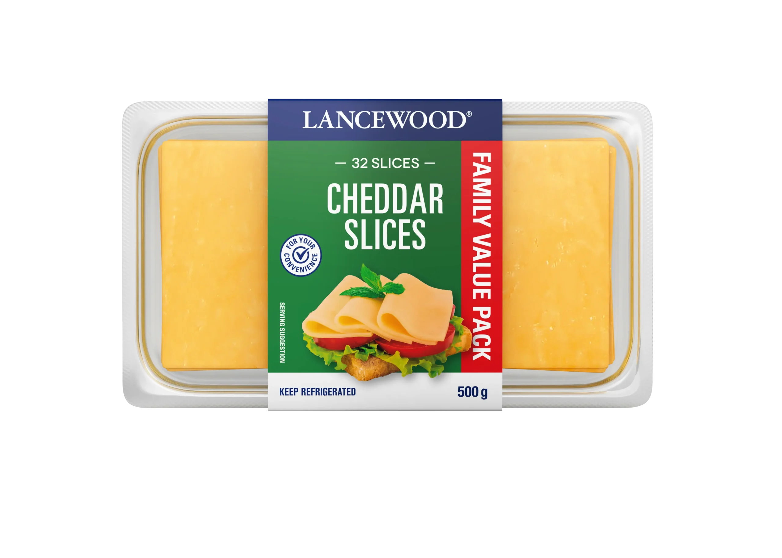 LANCEWOOD® Cheddar Slices 500 g Food Service pack with 32 slices