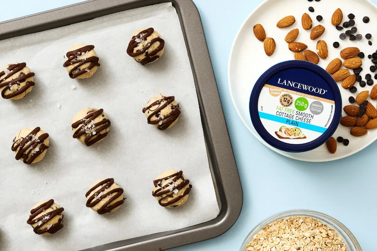 LANCEWOOD® Fat Free Smooth Cottage Cheese with chocolate chip cookie dough balls