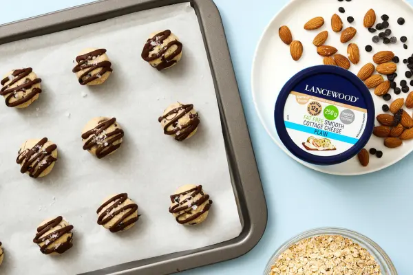 LANCEWOOD® Fat Free Smooth Cottage Cheese with chocolate chip cookie dough balls