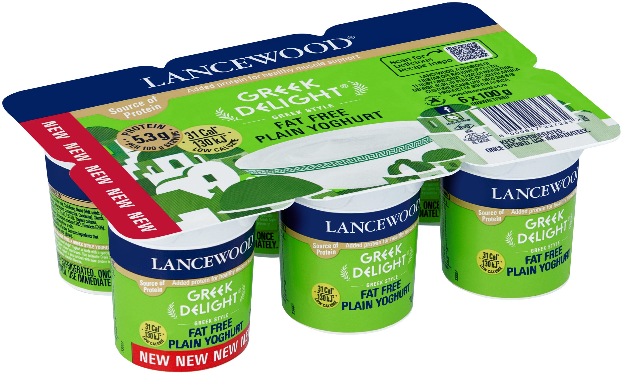 LANCEWOOD Greek Delight® Fat Free Plain Yoghurt Multipack with added protein