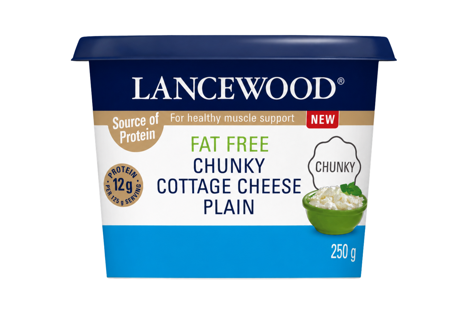LANCEWOOD® Fat Free Chunky Plain Cottage Cheese 250 g